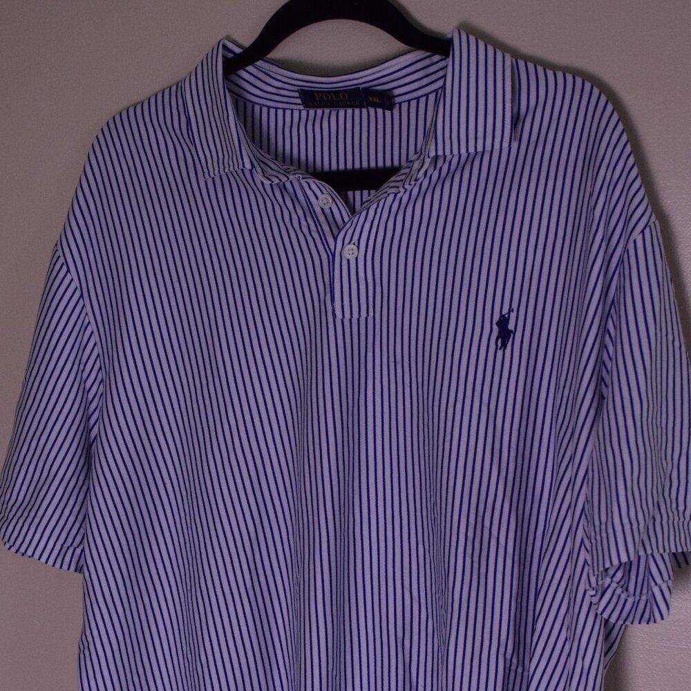 *NWOT* Men's Ralph Lauren Polo White & Blue Striped Soft Polo Shirt - Size XXL - Picture 2 of 5
